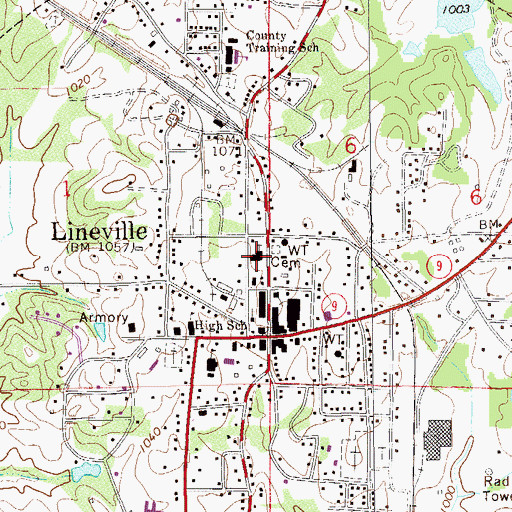 Topographic Map of Lineville Baptist Church, AL