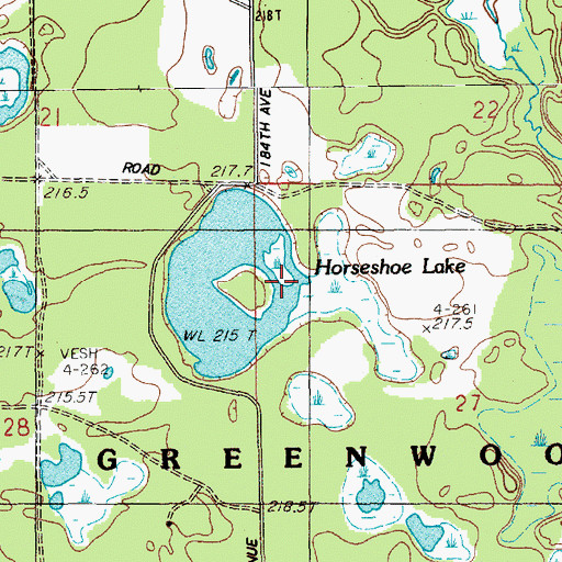 Topographic Map of Horseshoe Lake, MI