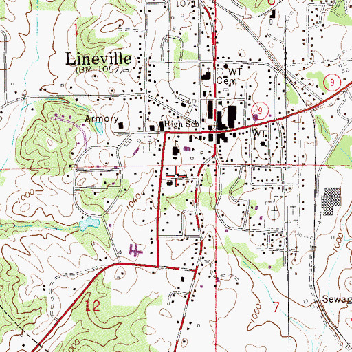 Topographic Map of Lineville Elementary School, AL