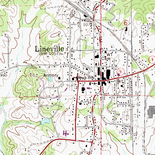 Topographic Map of Lineville High School, AL