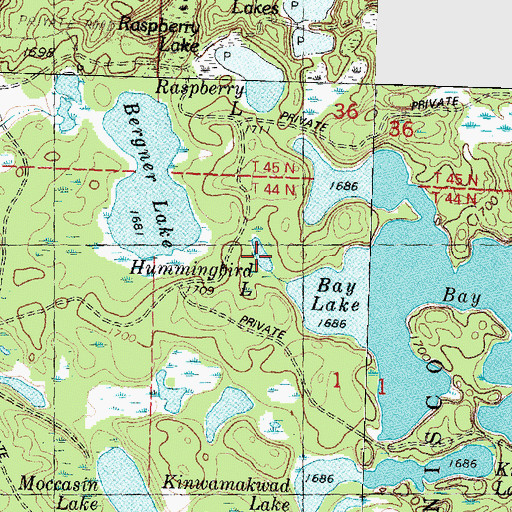 Topographic Map of Hummingbird Lake, MI