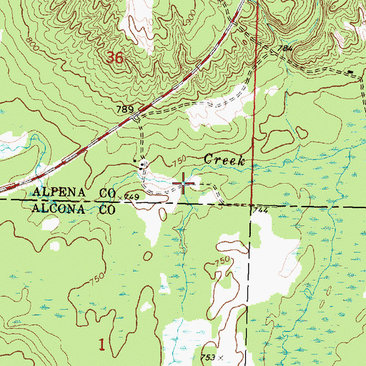 Topographic Map of Indian Creek, MI