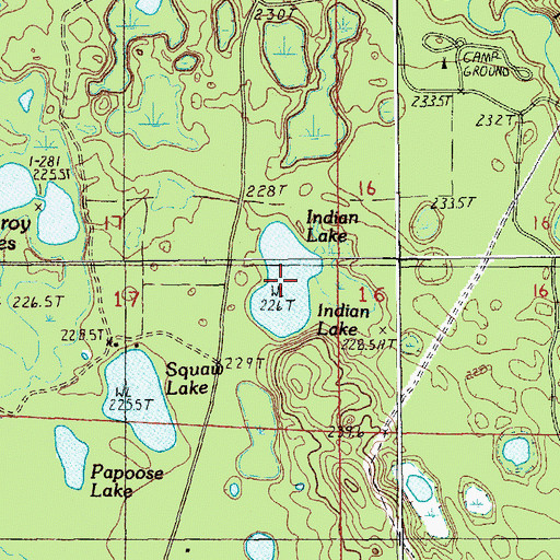 Topographic Map of Indian Lake, MI