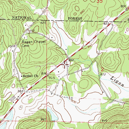Topographic Map of Oak Lane (historical), AL