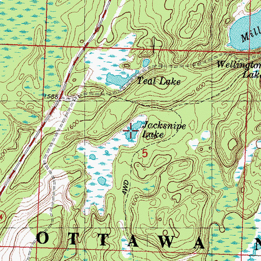 Topographic Map of Jacksnipe Lake, MI