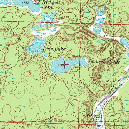 Topographic Map of Jennings Lake, MI