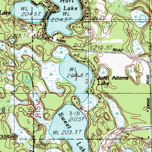 Topographic Map of John Adams Lake, MI