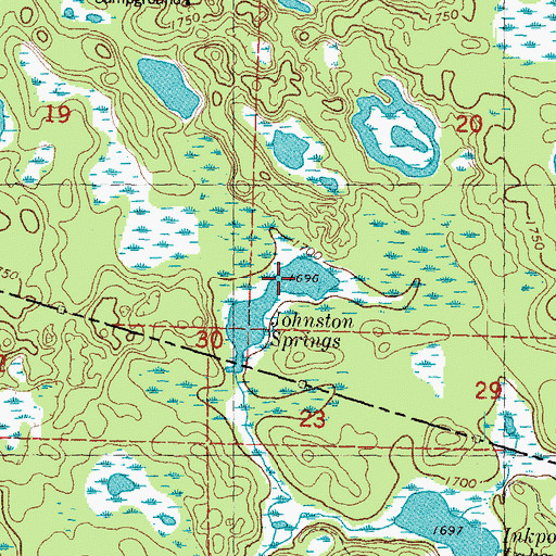 Topographic Map of Johnston Springs, MI