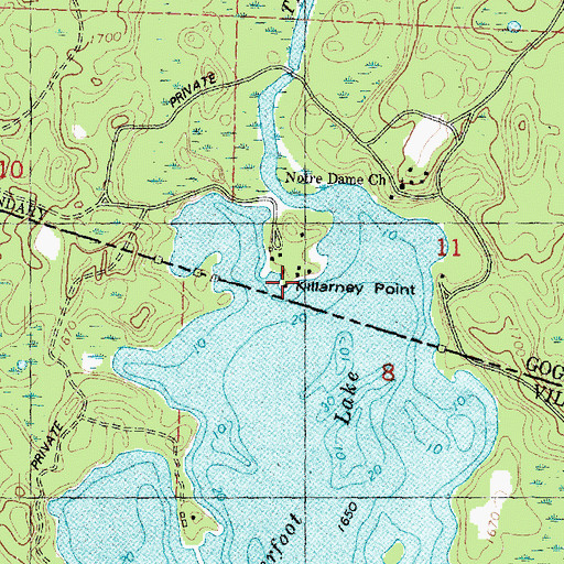 Topographic Map of Killarney Point, MI
