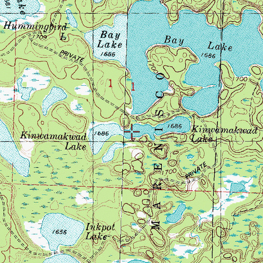Topographic Map of Kinwamakwad Lake, MI