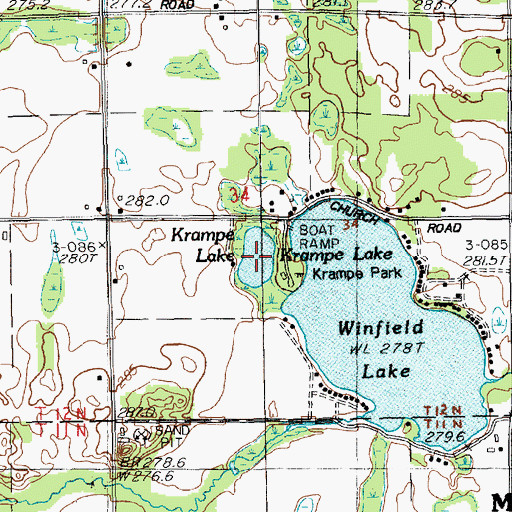 Topographic Map of Krampe Lake, MI