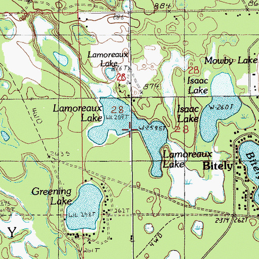Topographic Map of Lamoreaux Lake, MI