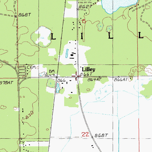 Topographic Map of Lilley, MI