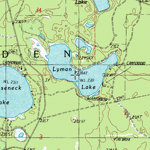 Topographic Map of Lyman Lake, MI