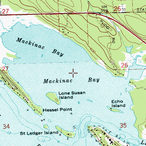 Topographic Map of Mackinac Bay, MI