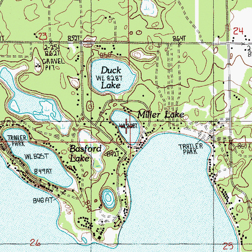 Topographic Map of Miller Lake, MI