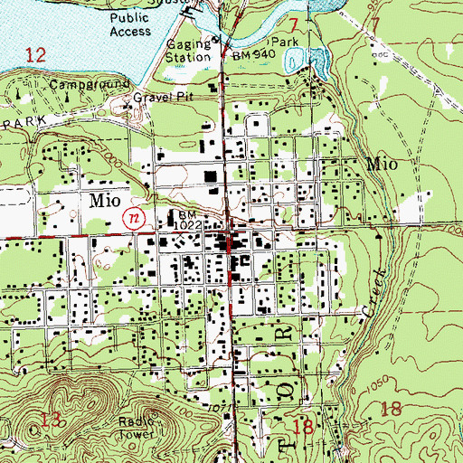 Topographic Map of Mio, MI