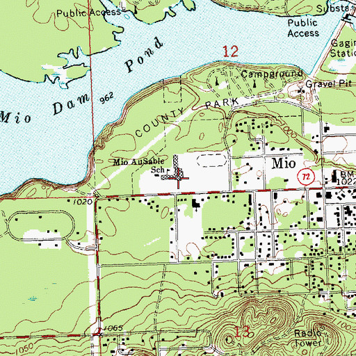 Topographic Map of Mio AuSable School, MI