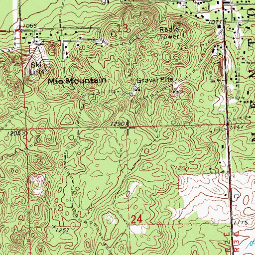 Topographic Map of Mio Mountain, MI