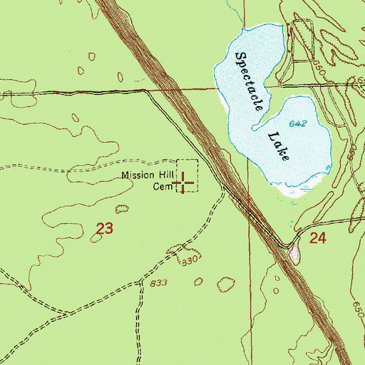 Topographic Map of Mission Hill Cemetery, MI