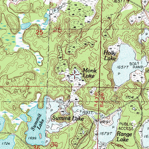 Topographic Map of Monk Lake, MI