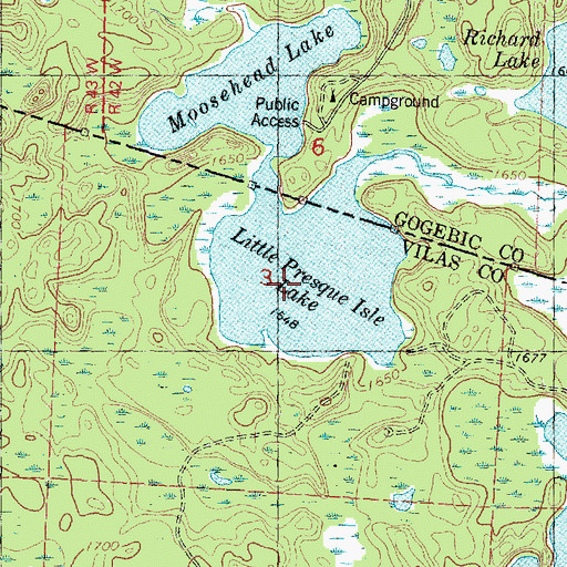 Topographic Map of Moosehead Lake, WI
