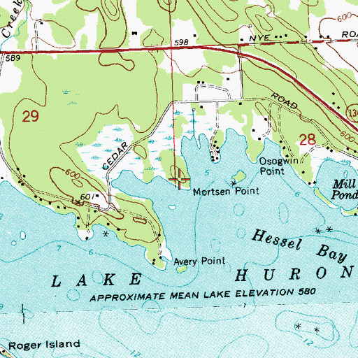 Topographic Map of Mortsen Point, MI