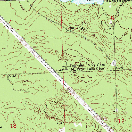 Topographic Map of Muskrat Lake Cemetery, MI