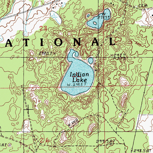 Topographic Map of Indian Lake, MI