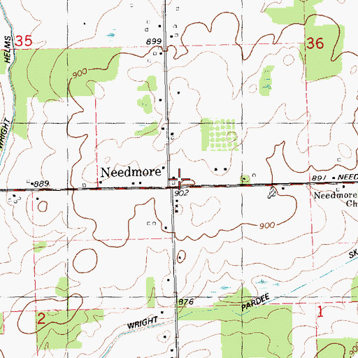 Topographic Map of Needmore, MI