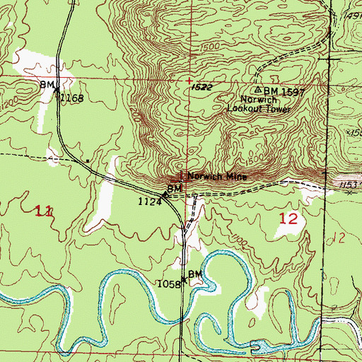 Topographic Map of Norwich Mine, MI