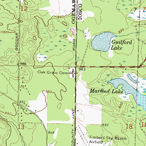 Topographic Map of Oak Grove Cemetery, MI