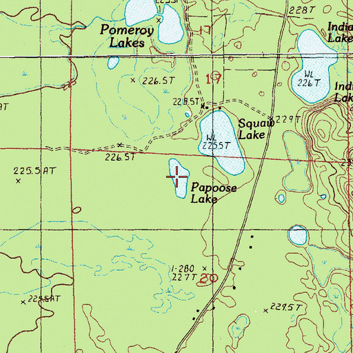 Topographic Map of Papoose Lake, MI