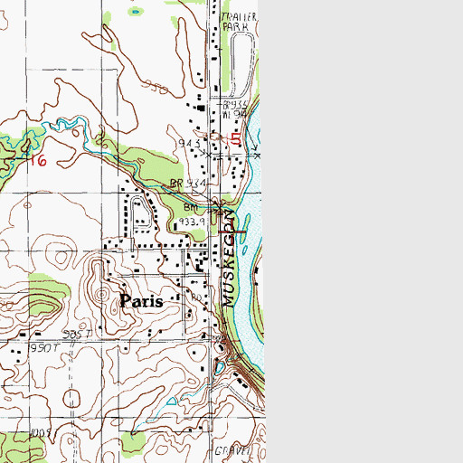 Topographic Map of Paris Creek, MI