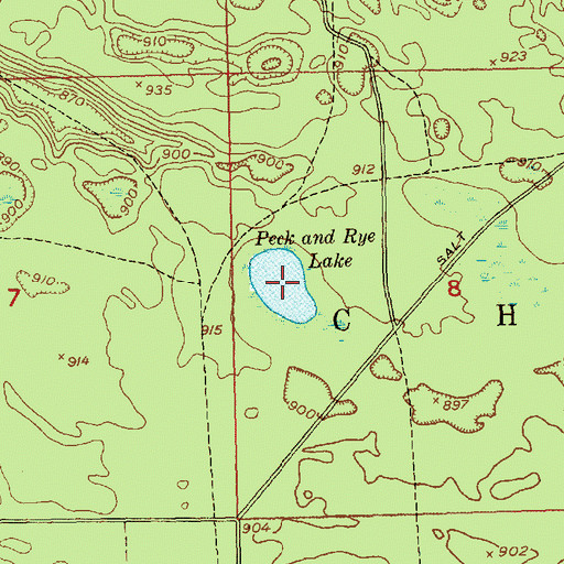 Topographic Map of Peck and Rye Lake, MI