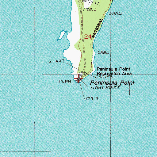 Topographic Map of Peninsula Point, MI