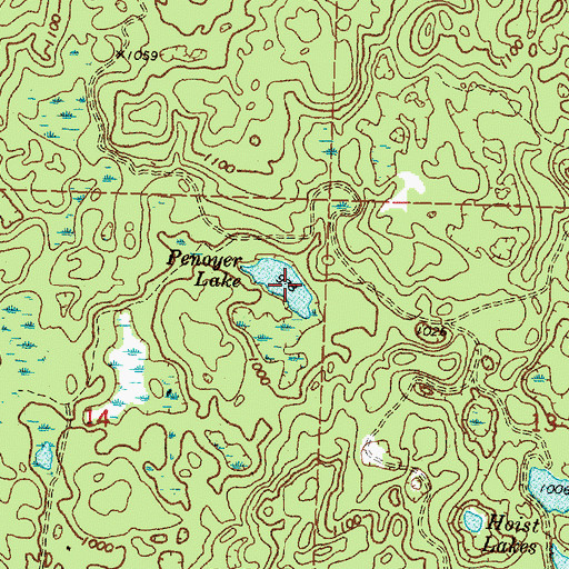 Topographic Map of Penoyer Lake, MI
