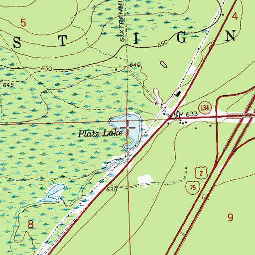 Topographic Map of Platz Lake, MI