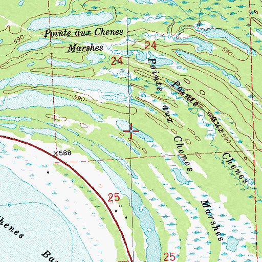 Topographic Map of Pointe aux Chenes Marshes, MI