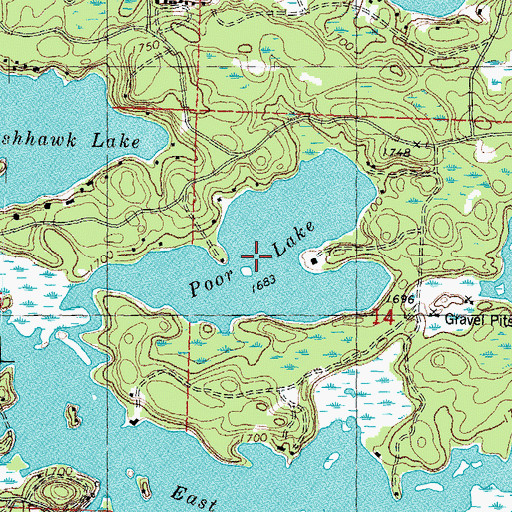 Topographic Map of Poor Lake, MI