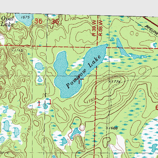 Topographic Map of Powwow Lake, MI