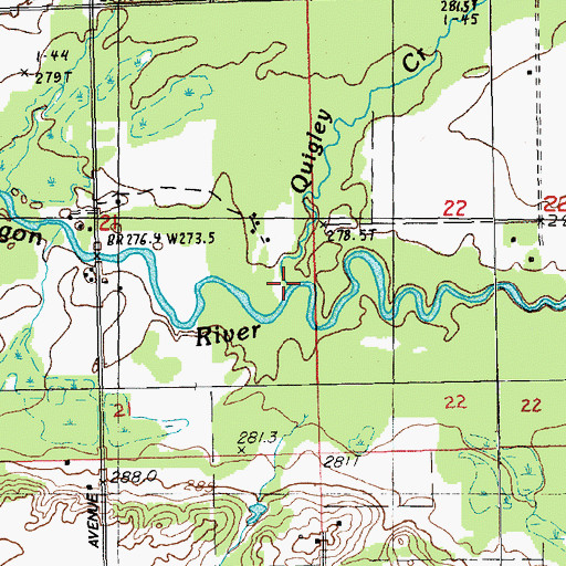 Topographic Map of Quigley Creek, MI