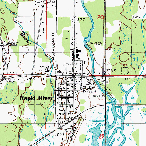 Topographic Map of Rapid River, MI