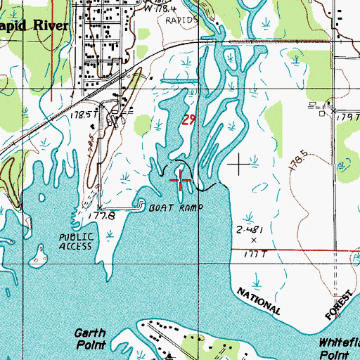 Topographic Map of Rapid River, MI