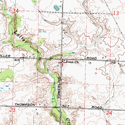 Topographic Map of Reno Church, MI