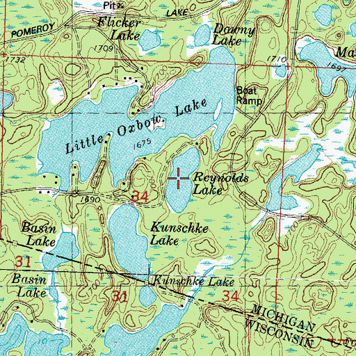 Topographic Map of Reynolds Lake, MI