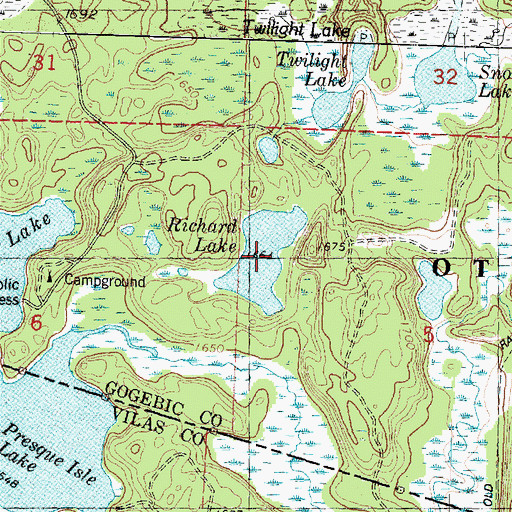 Topographic Map of Richard Lake, MI