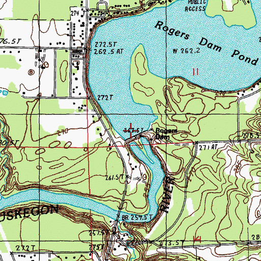 Topographic Map of Rogers Dam, MI