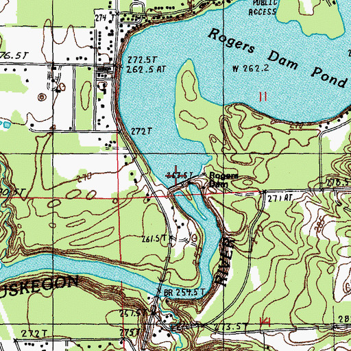 Topographic Map of Rogers Dam, MI