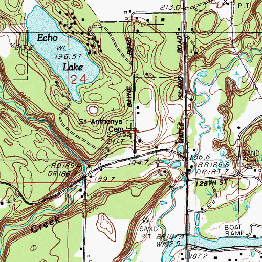 Topographic Map of Saint Anthonys Cemetery, MI
